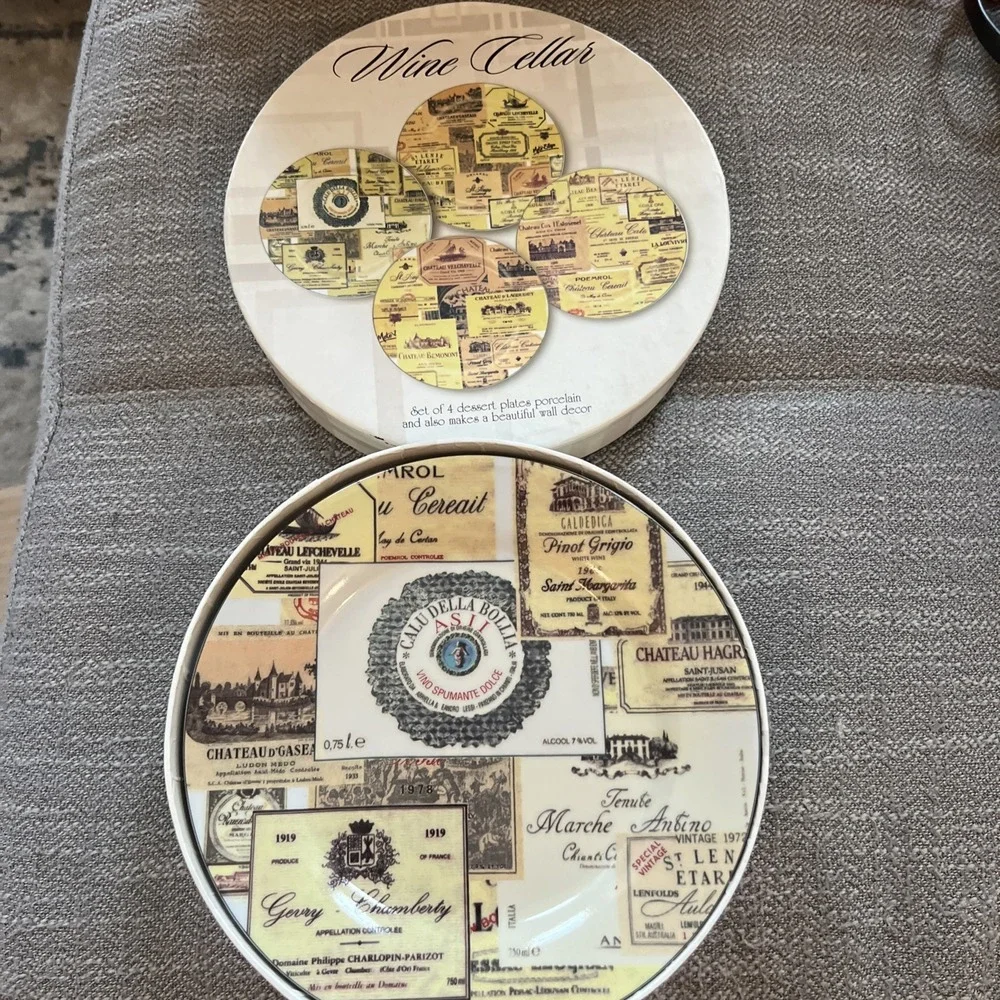 Wine Cellar Canape Dessert Porcelain Plates  Set of 4